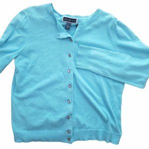 Karen Scott Cardigan blue turquoise sweater L
